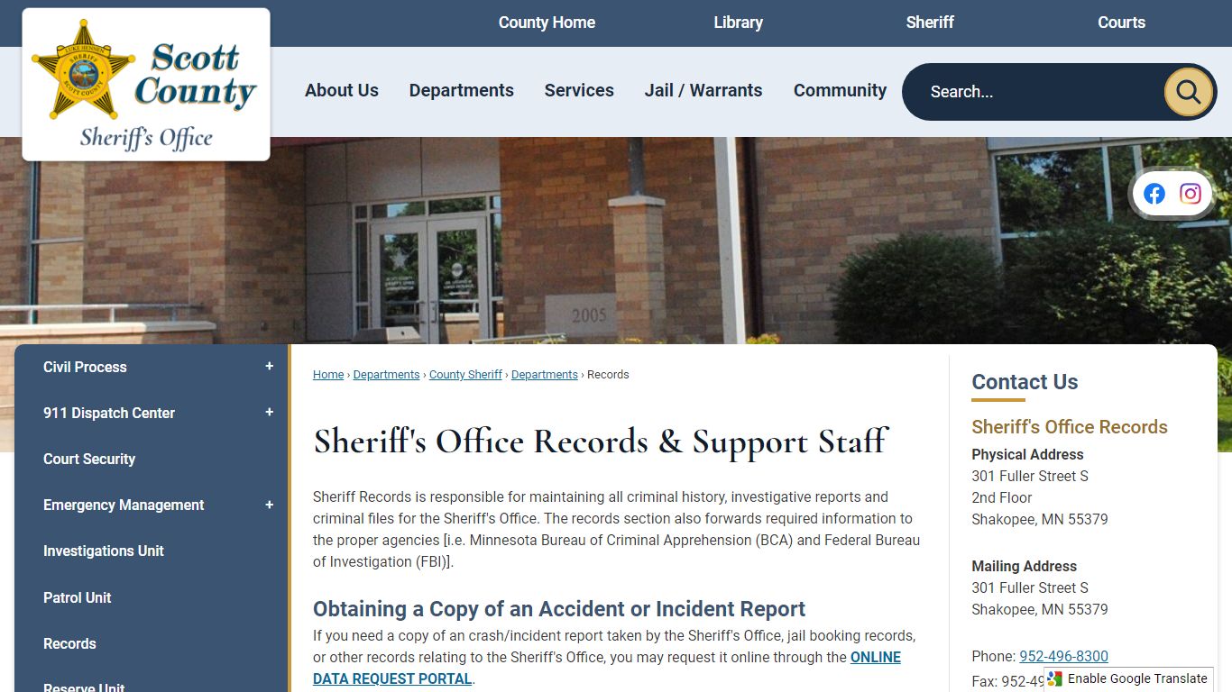 Sheriff's Office Records & Support Staff | Scott County, MN